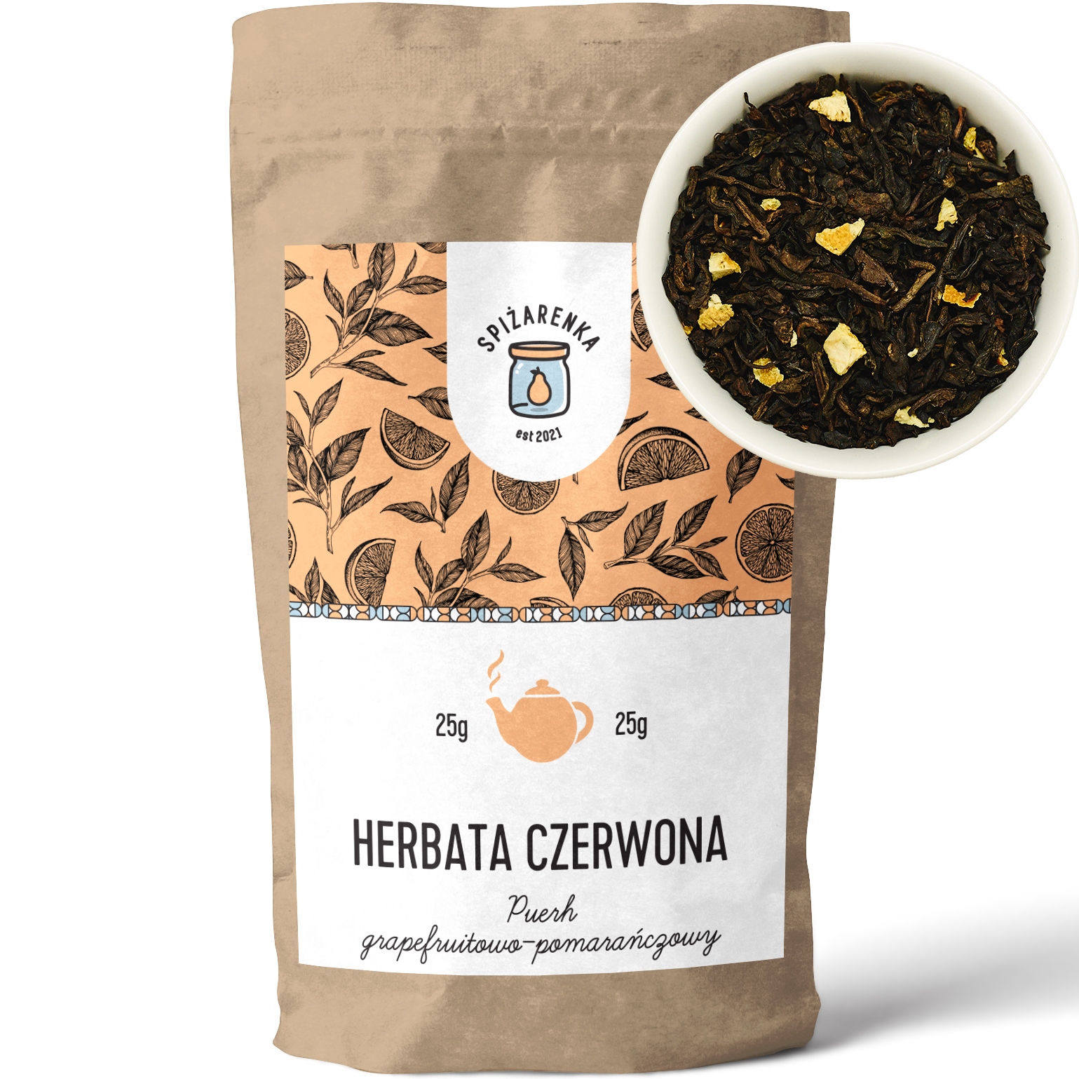 7 x Čaj Červený Puerh grapefruitovo-oranžový Dárek Spiżarenka