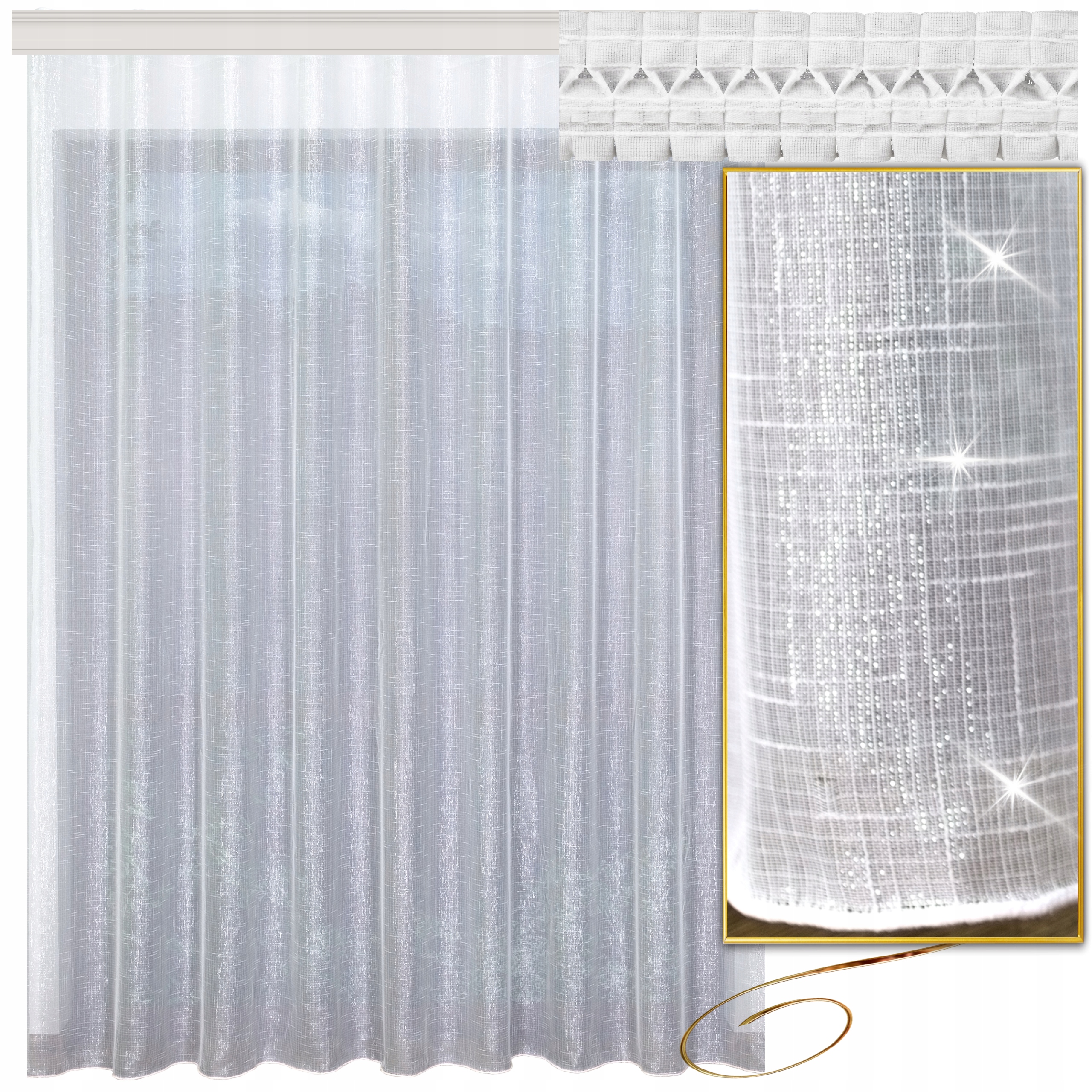 Hotová záclona batist stříbrná námrazová nit 250 x 120 cm s olověnou páskou