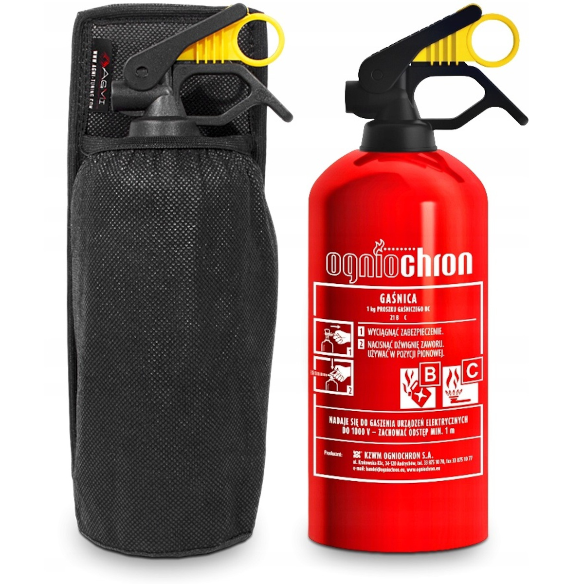 Gaśnica samochodowa proszkowa Agmi 1 kg z uchwytem na rzep