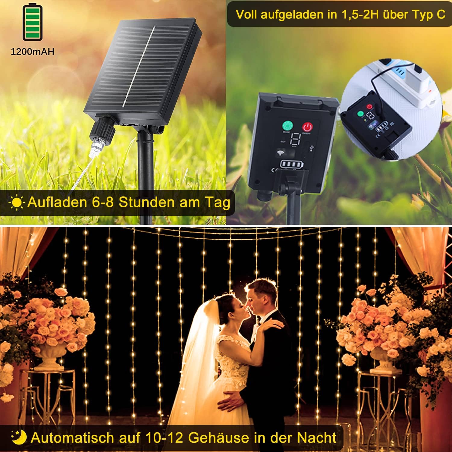 REDEFUN Zasłona Świetlna Solarna 3x3m 300LED 8 Trybów Wodoodporna Pilot — miniatura 3