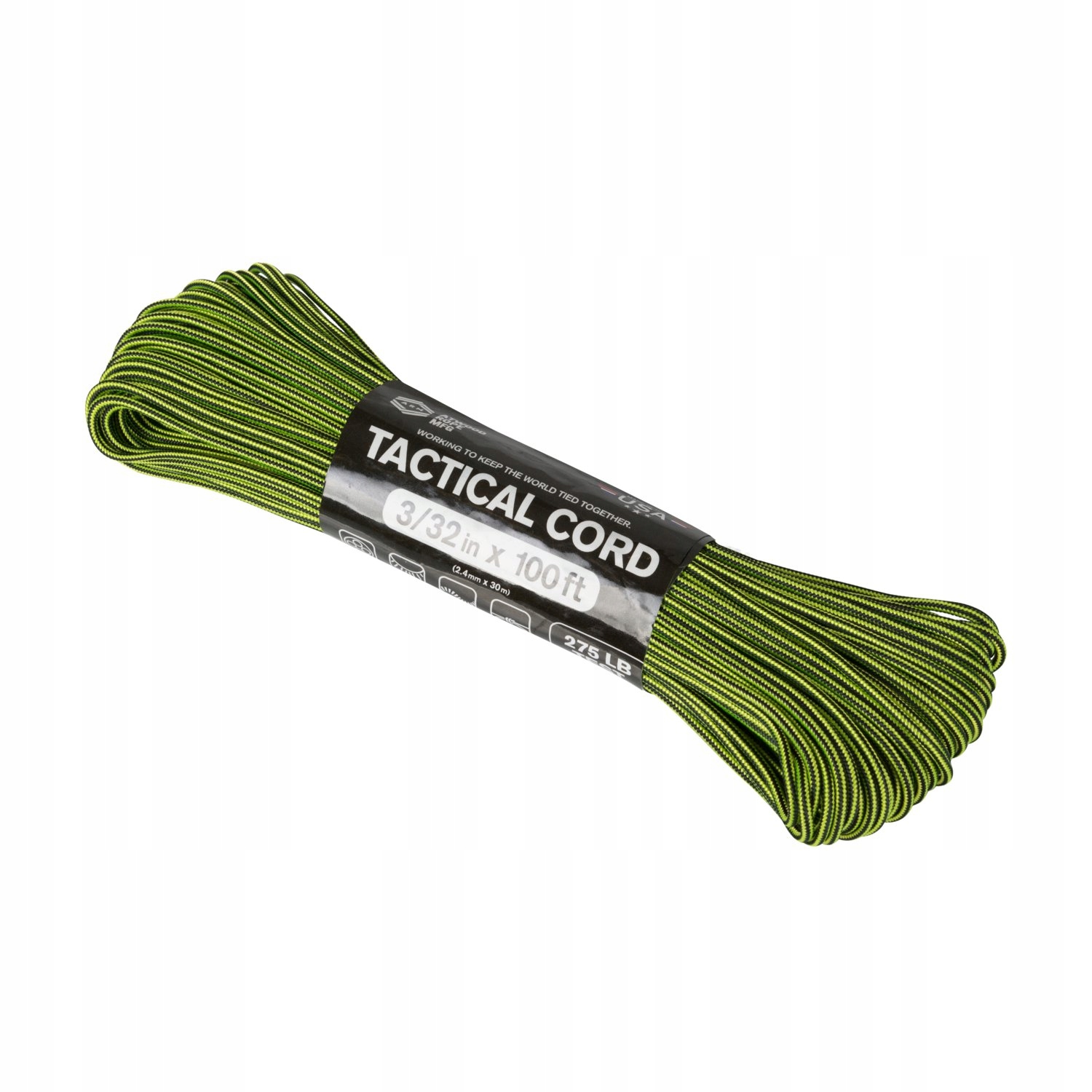 Linka Atwood R. MFG Tactical 275 Cord neon yellow/black str. 2,4 mm x 30 m