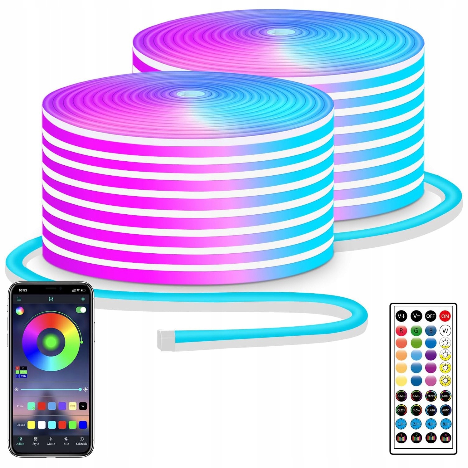 Taśma Neon Led 20M 5050 Rgb Aplikacja Pilot Wododporna Pasek 24V