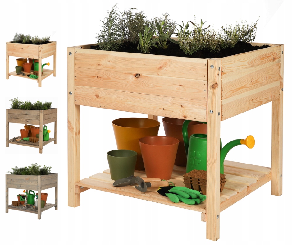 Dřevěný květinový truhlík na nohách na terasu, bylinkář, květináč 78x78 cm, Eko