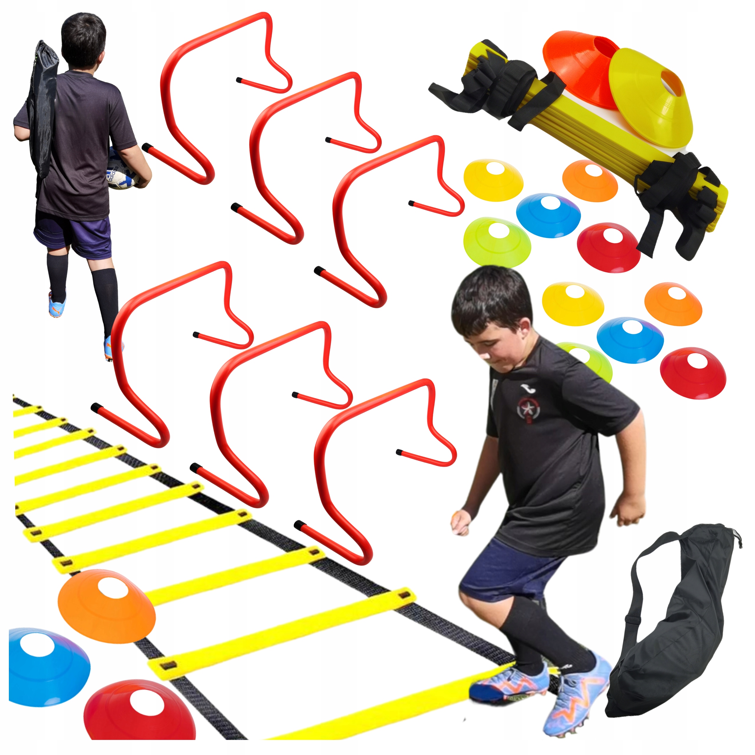 30w1 Duży zestaw Drabinka Koordynacyjna Pachołki Technika 6x Płotki