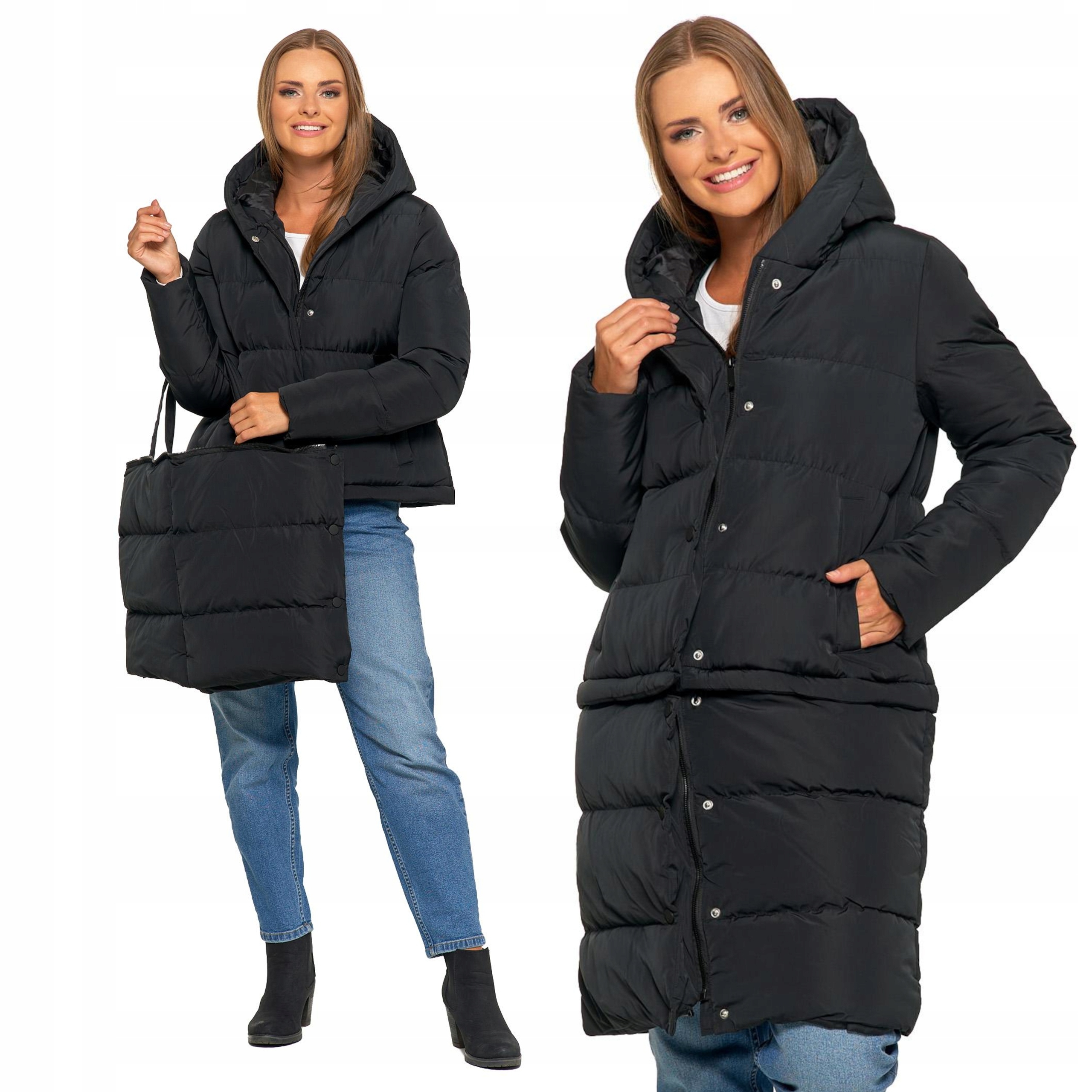 Dlouhá dámská bunda 2v1 Odnímatelná péřová teplá Stylová Moraj 3XL