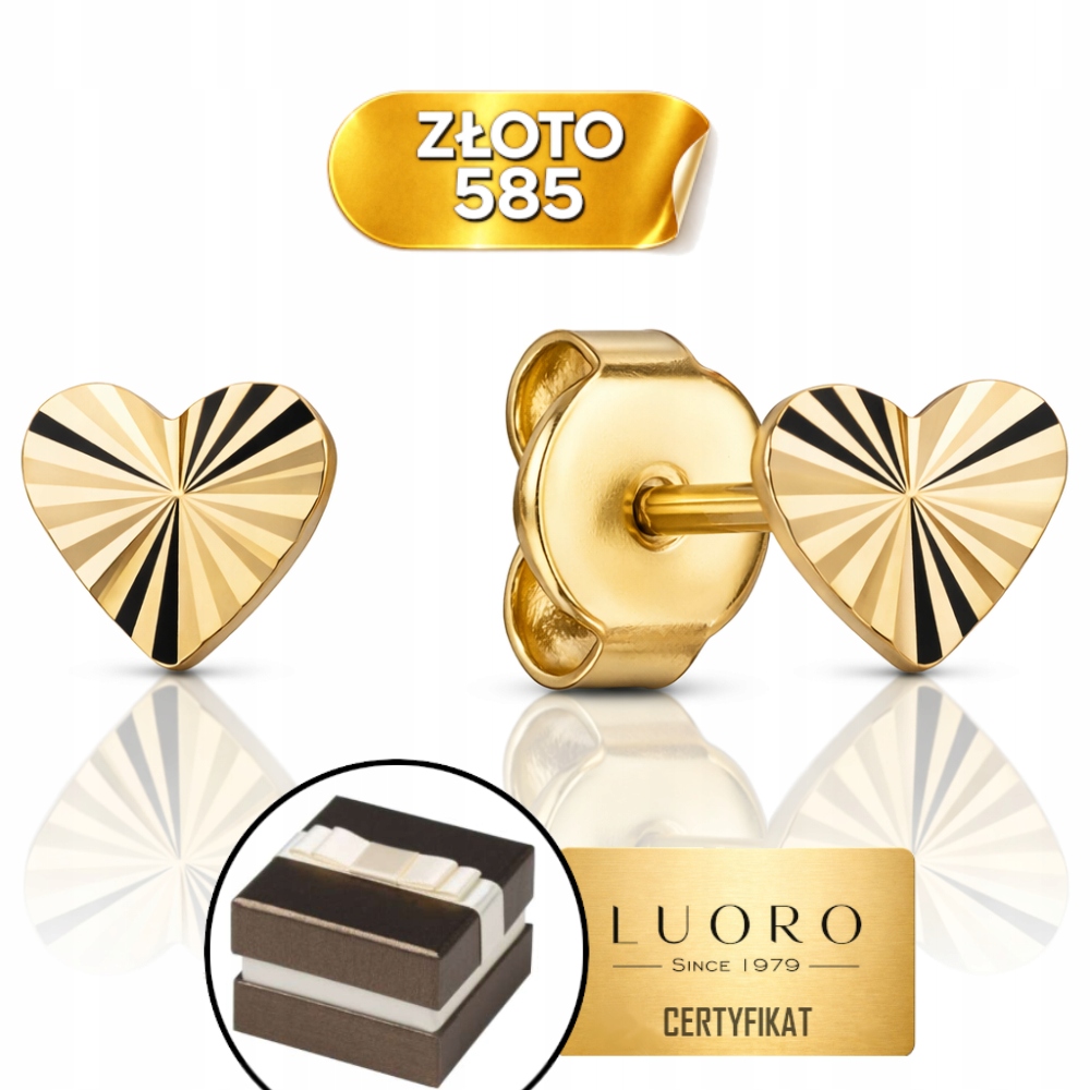 Náušnice Zlaté 585 14K Malá Srdce Diamantová Tyčinka 5 MM Elegantní