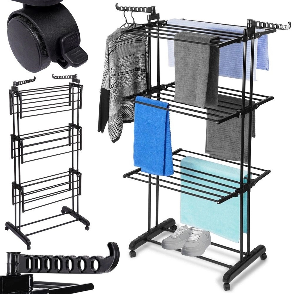 Sušák Na Prádlo Stojací Vertikální Skládací Černý XXL