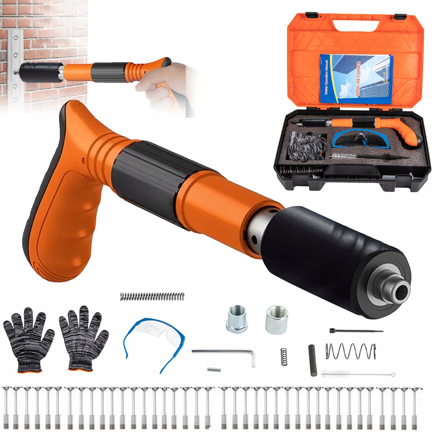 Mini Ruční Ocelová Pistole Na Hřebíky 5 Rychlostní S 100 Hřebíky S Kufrem