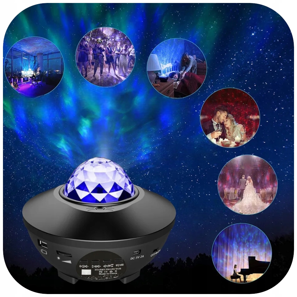 PROJEKTOR GWIAZD NIEBA LAMPKA NOCNA LED USB C RZUTNIK DLA DZIECI RGB +PILOT Zasilanie sieciowe