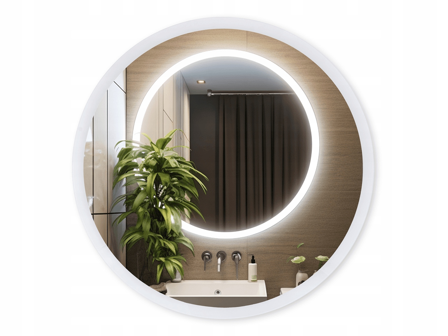 Lustro Led Okrągłe Podświetlane Łazienkowe Fi: 80cm Piaskowana Ramka