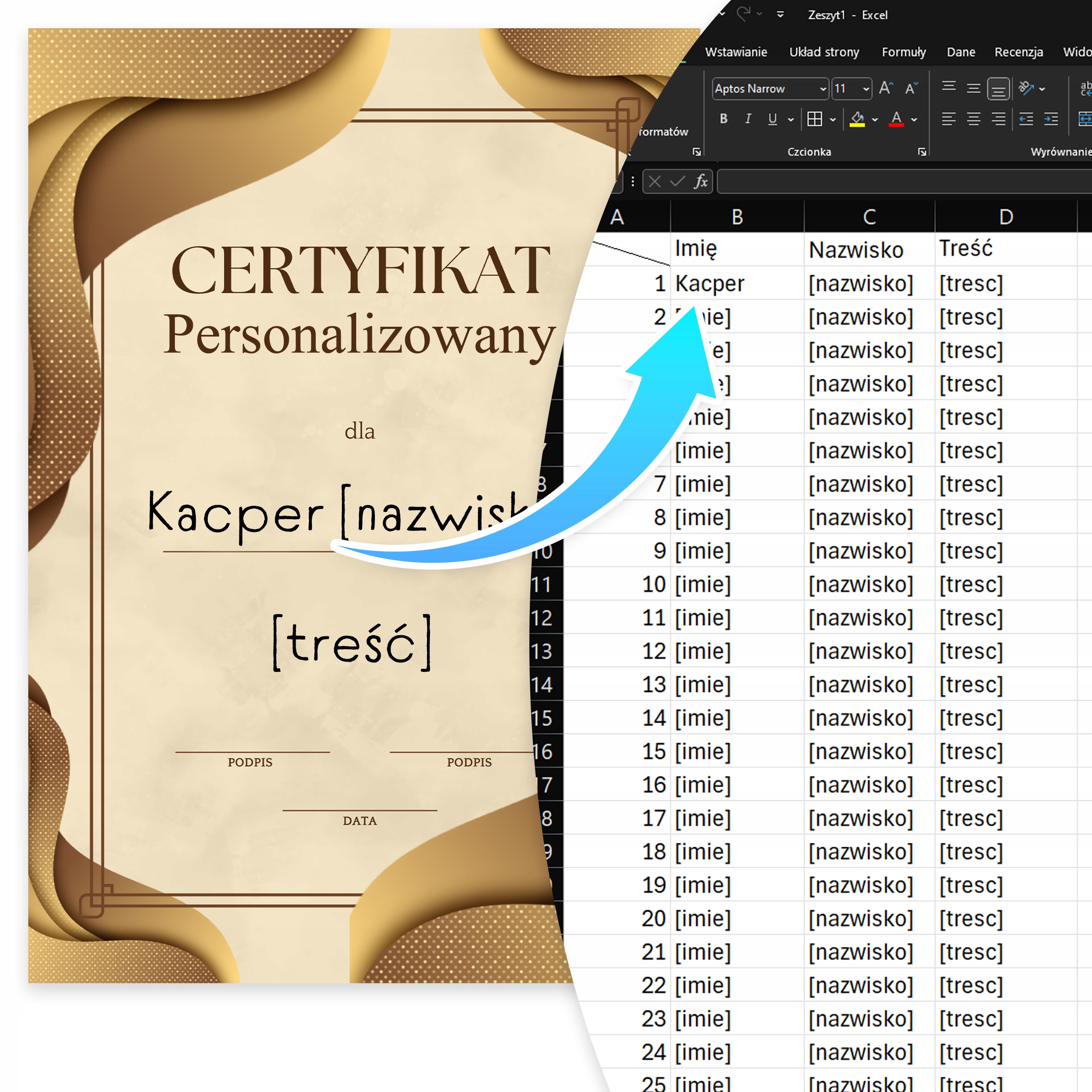 DYPLOM personalizowany CERTYFIKAT DRUK A4 lub A5 do wyboru KREDA 350g Rodzaj ulotki jednostronne