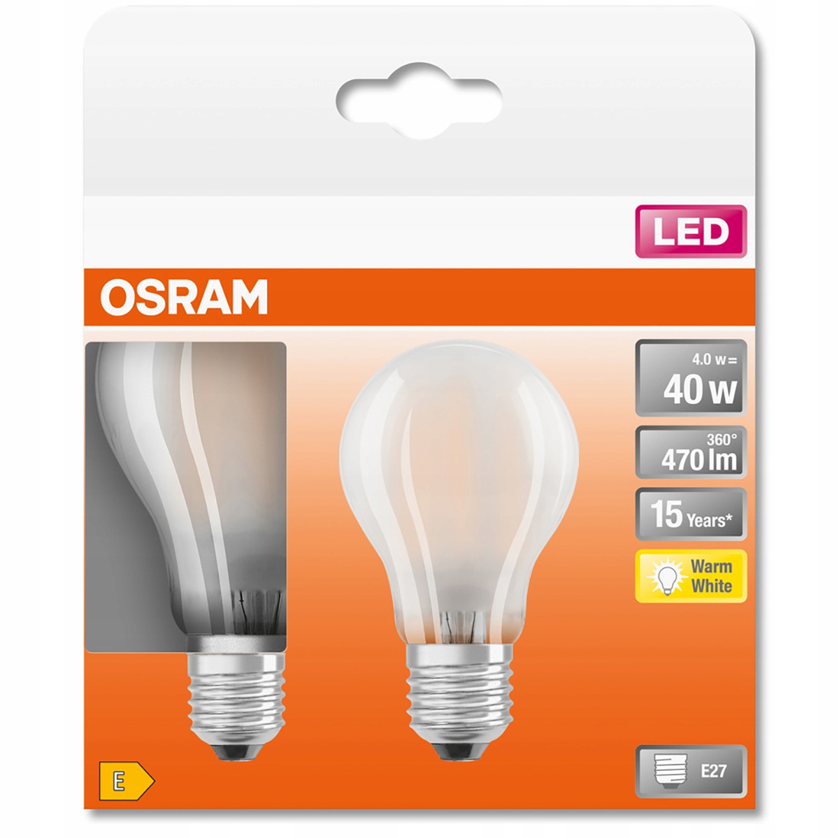 2x Żarówka LED E27 A60 4W 40W 470lm 2700K OSRAM Kod producenta OSRSTALL0410 niemrugająca