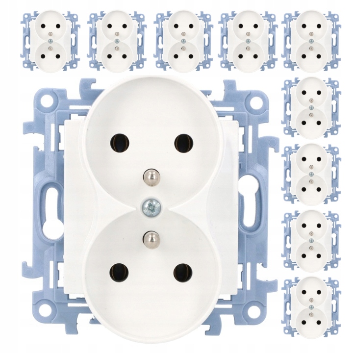 Simon 10 Gniazdo Podwójne Z Bolcem Z Uziemieniem Do Ramek 10 sztuk