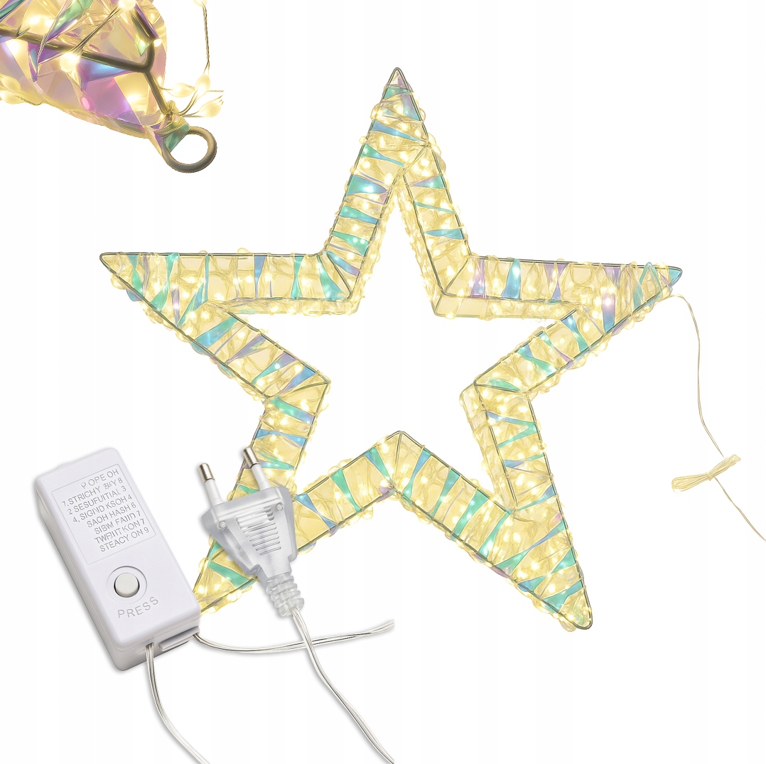 Dekorace Hvězda 240 Led Bílá Teplá Barevná Kovová Ozdoba 8 Funkcí