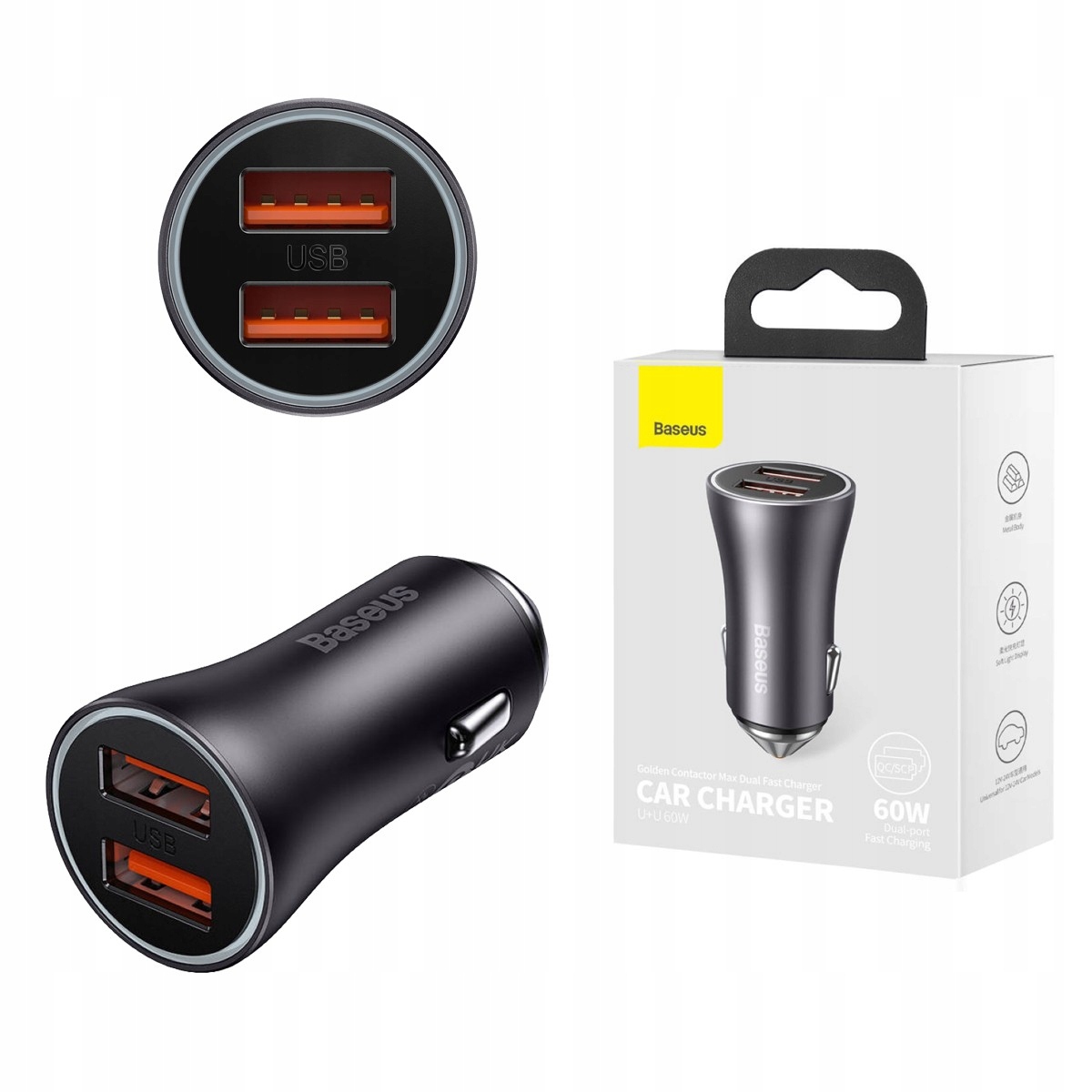 

Ładowarka Samochodowa Baseus 60W 2x Usb