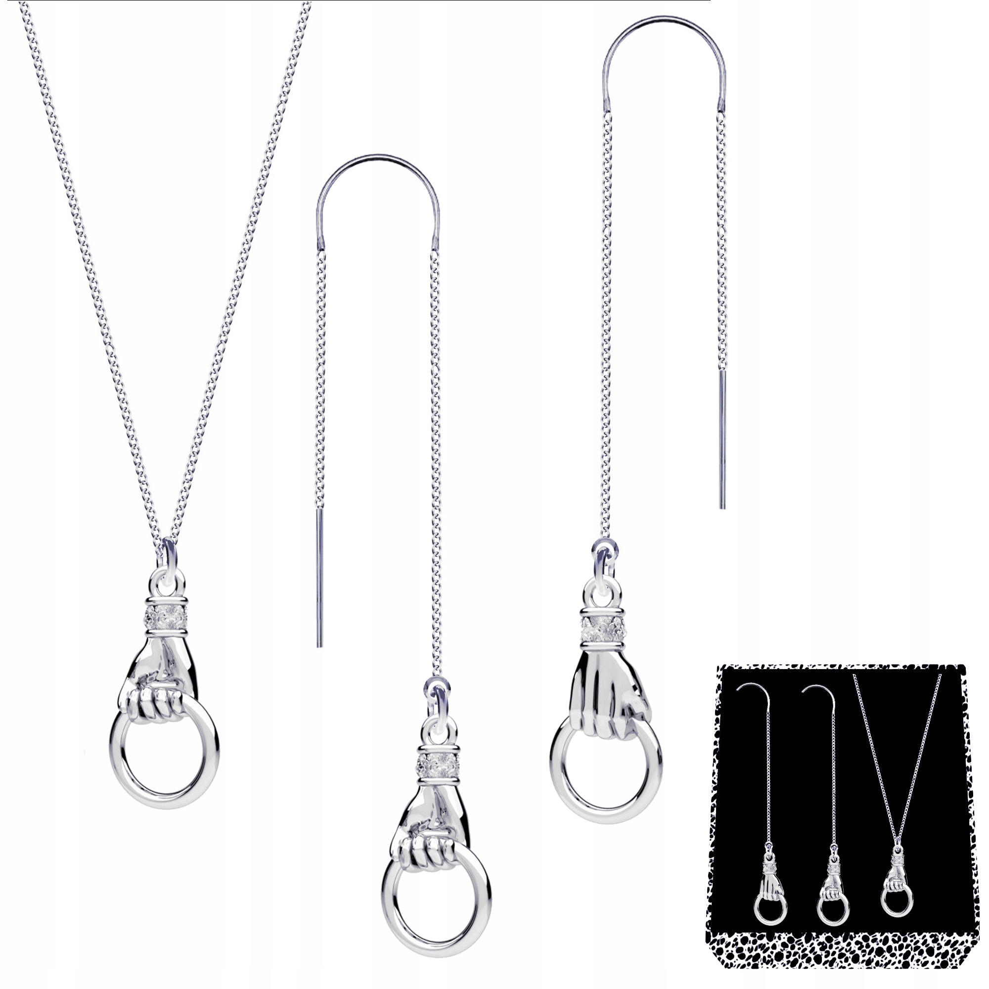 Dlaň Ruka Stříbrný komplet pancíř náušnice provlékací stříbro 925