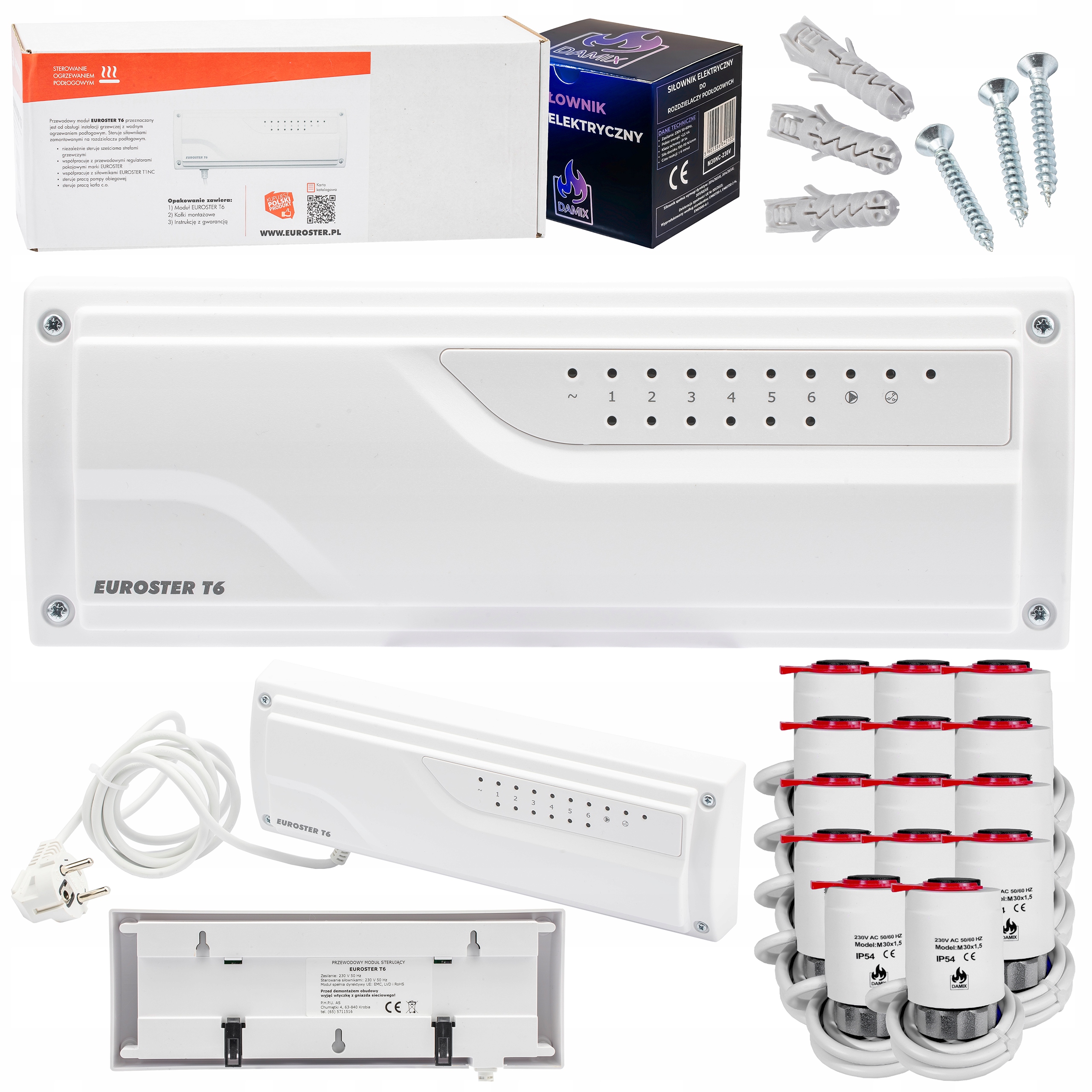Sterownik Listwa Euroster T6 +14xSIŁOWNIK Termoelektryczny M30NC 230V Damix