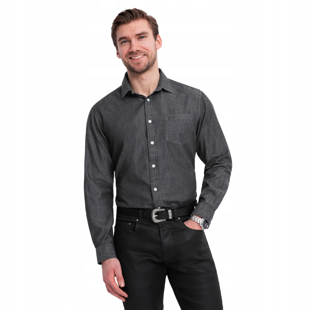 Pánská džínová košile černá casual bavlněná Ombre OM-SHDS-0181 V2 vel. XL