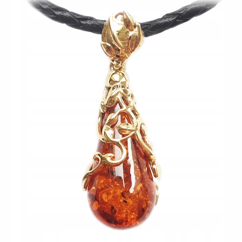 Zlatý Přívěsek Sopel z baltského Jantaru stříbro 925 Pozlacený velký Přívěsek