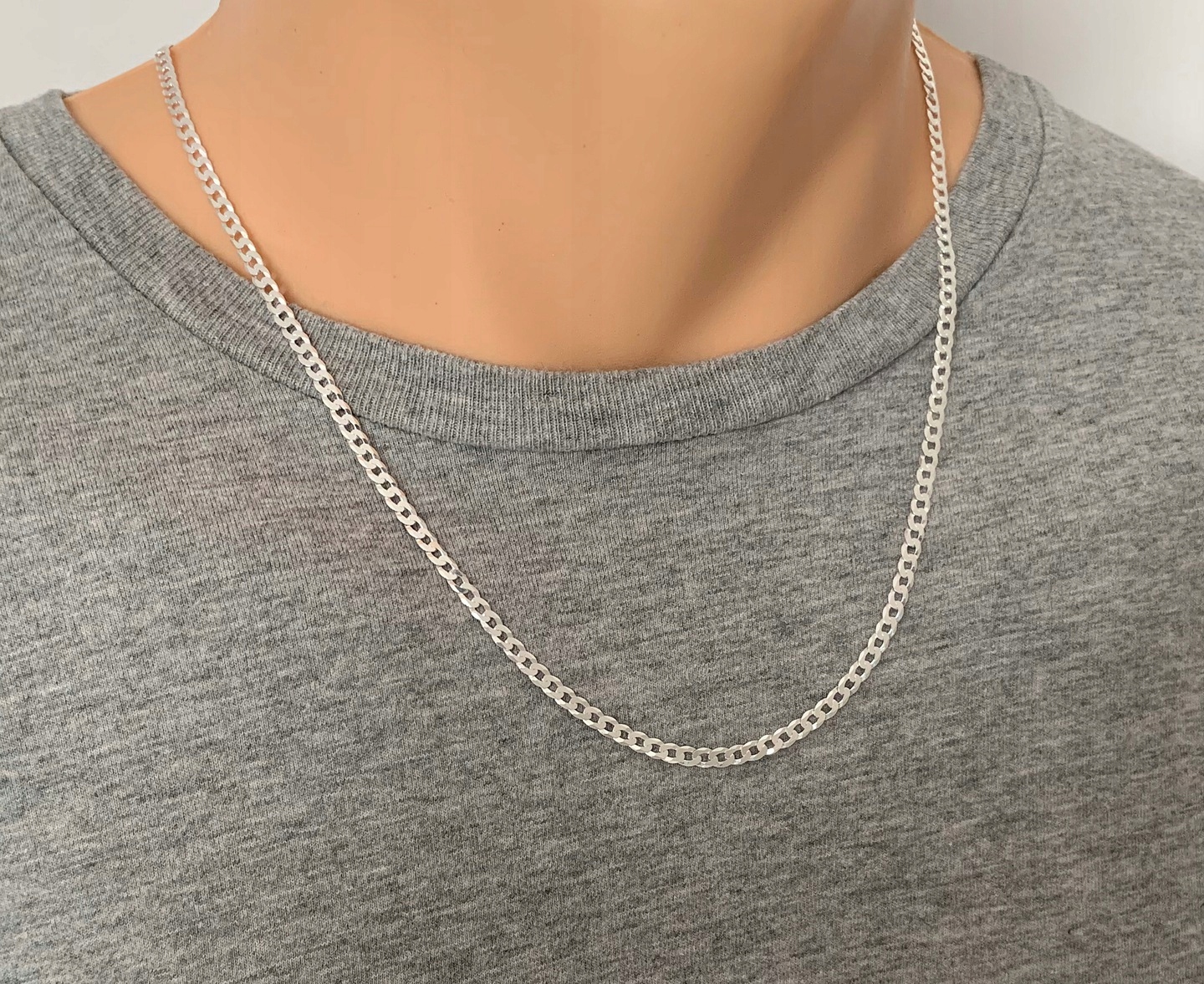 MĘSKI ŁAŃCUSZEK SREBRNY PANCERKA PEŁNY 50cm SREBRO PRÓBA 925 DIAMENTOWANE Materiał srebro