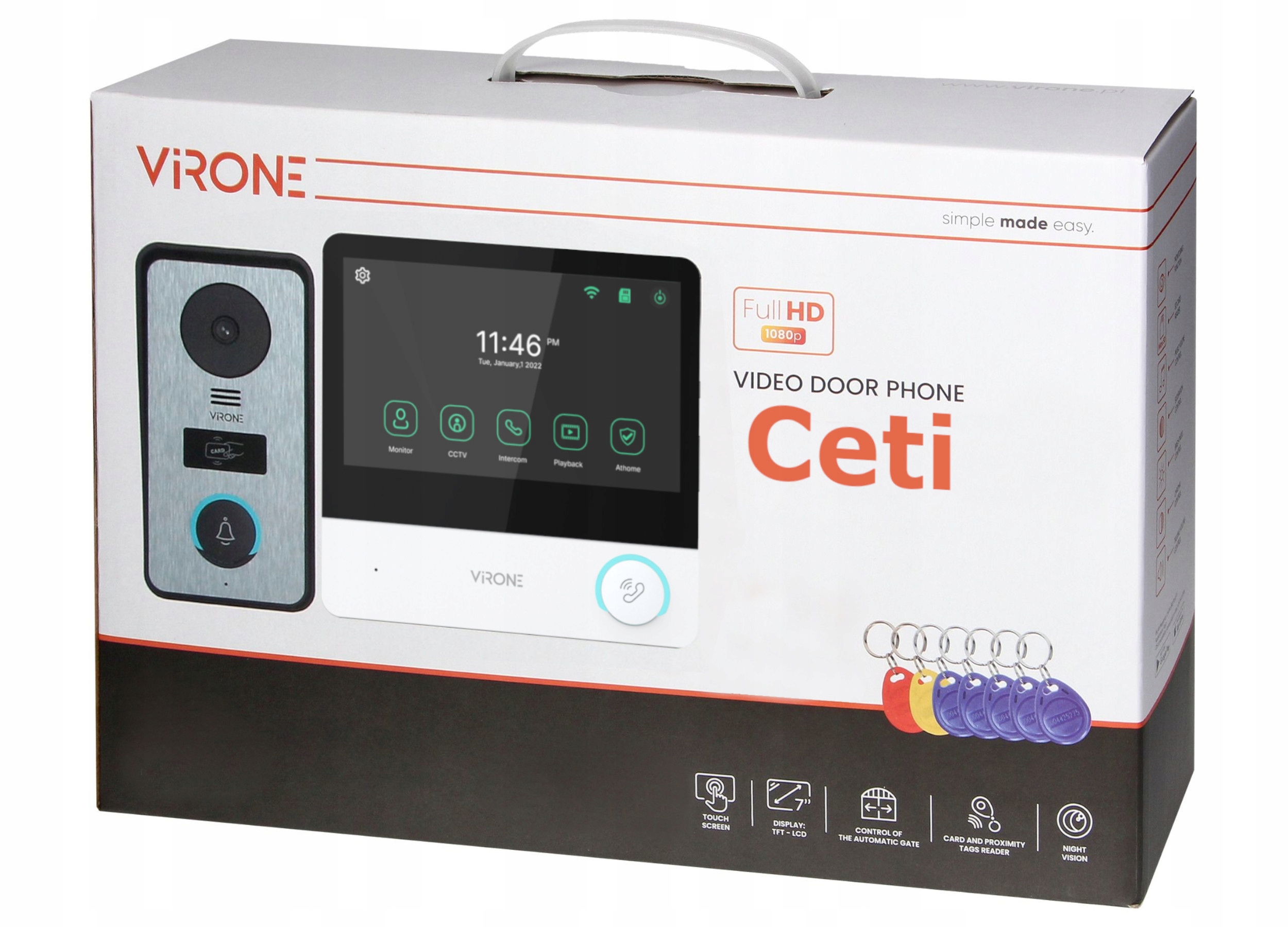 WIDEODOMOFON DOMOFON FULL HD 7" MENU PL CZYTNIK RFID DASZEK FURTKA + BRAMA Kod producenta VDP-60FHD