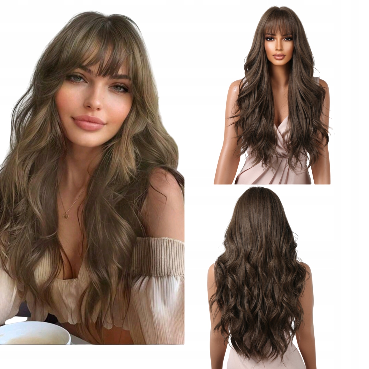 Peruka damska brązowa Długie włosy jak naturalne Czepek peruki damskie