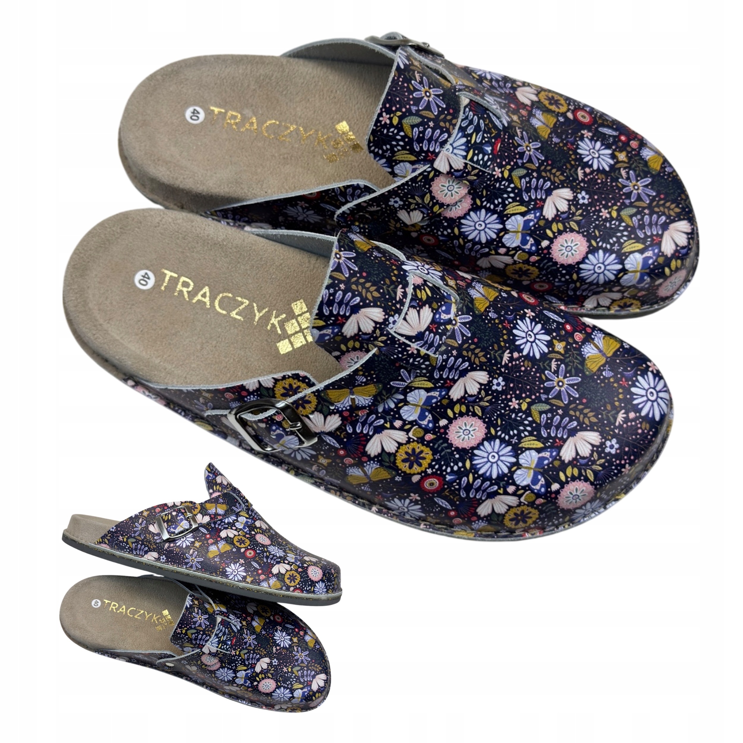 Nazouváky Traczyk Květiny Chodaki Fusbet Přírodní Kůže Ortopedické vel.