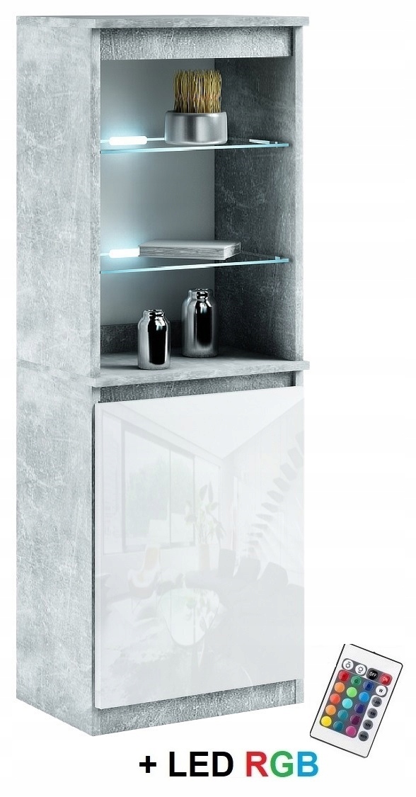 032-092 WITRYNA LED/1d + oświetlenie RGB - BETON / POŁYSK