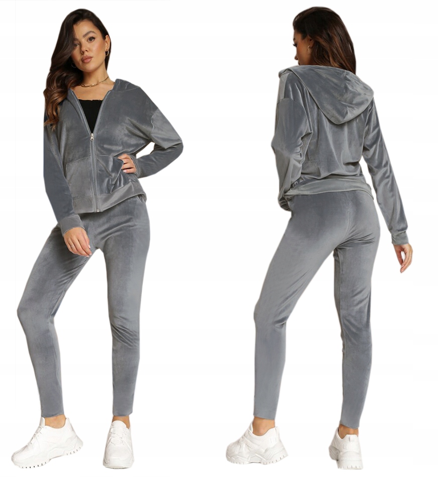 DRES damski ROZPINANY WELUROWY komplet szary 91 XL Rozmiar XL