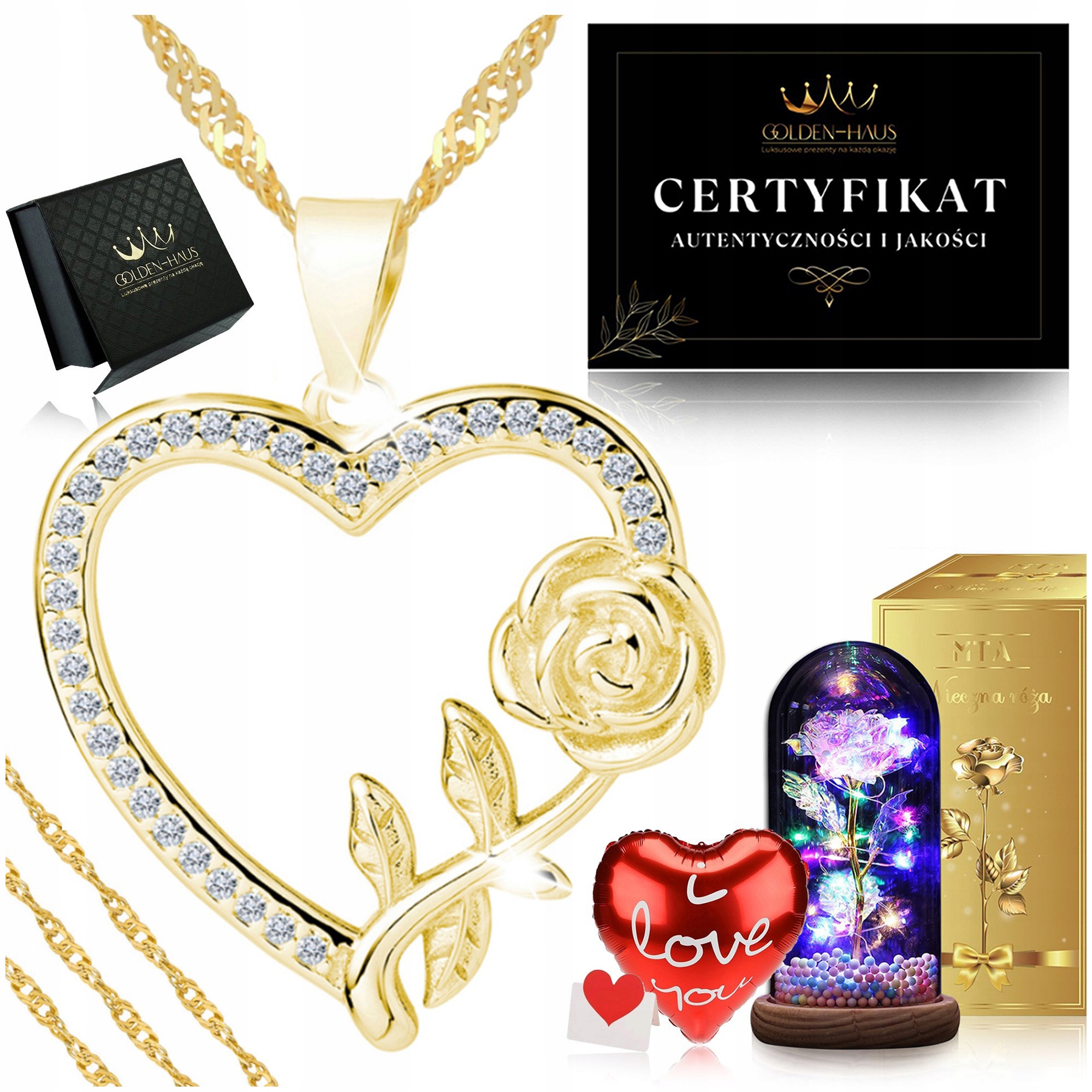 Zlatý Náhrdelník Srdce Led Věčná Růže Dárek Pro Vnučku K Narozeninám 18 20