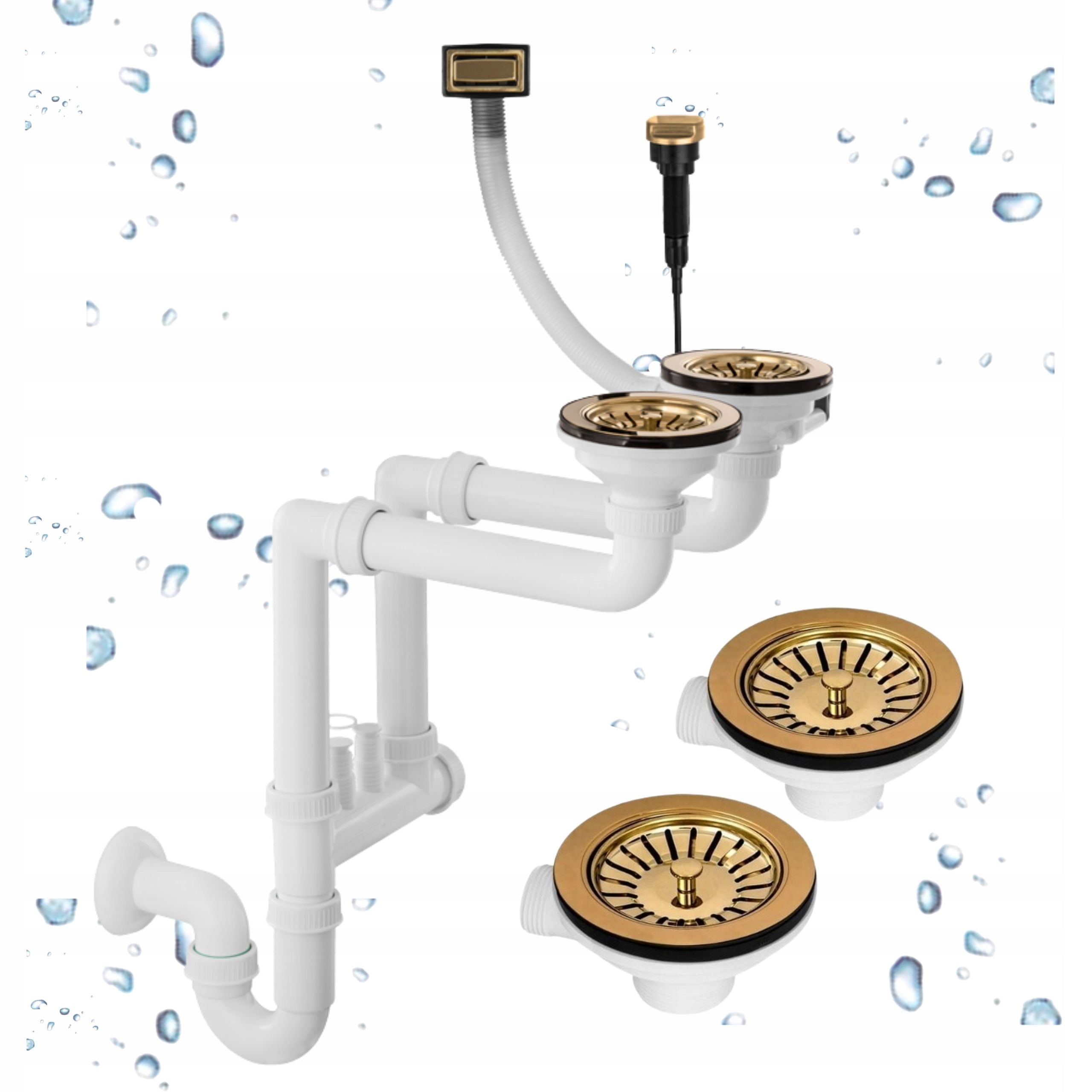 Nástěnný sifon dvoukomorový s obdélníkovým přepadem Automat na odtok zlatý