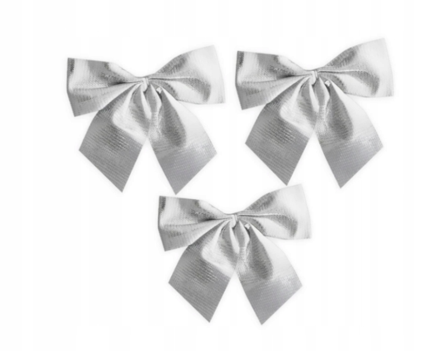 

Świąteczne Srebrne Kokardy do prezentów duże 3 szt