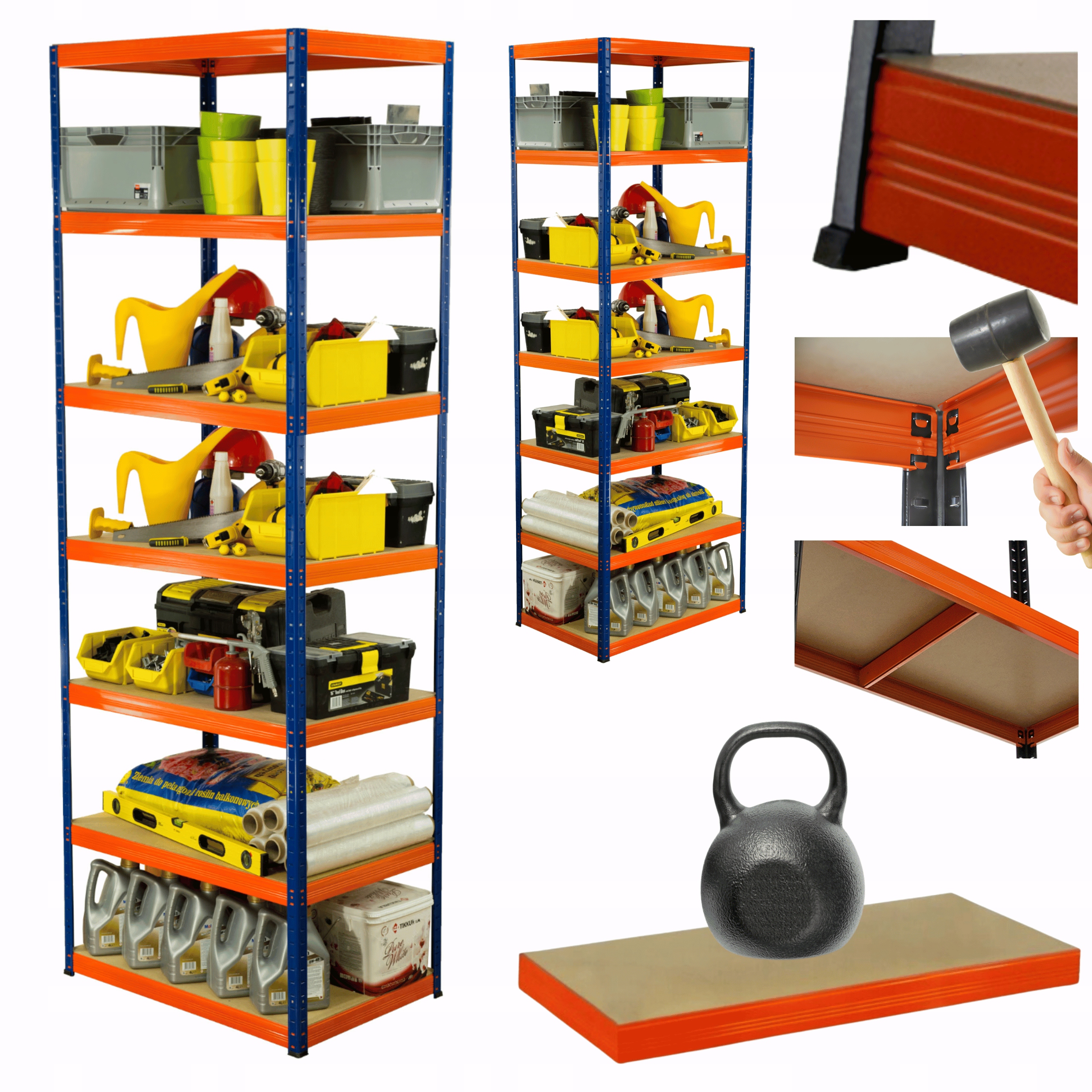 Kovový skladový regál Helios 270x100x50 cm 7Px175 kg Pevný Vysoký