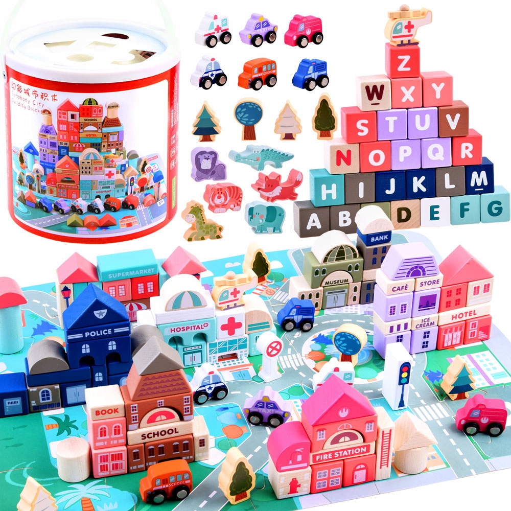

Klocki drewniane Miasto mata puzzle sorter ZA3992