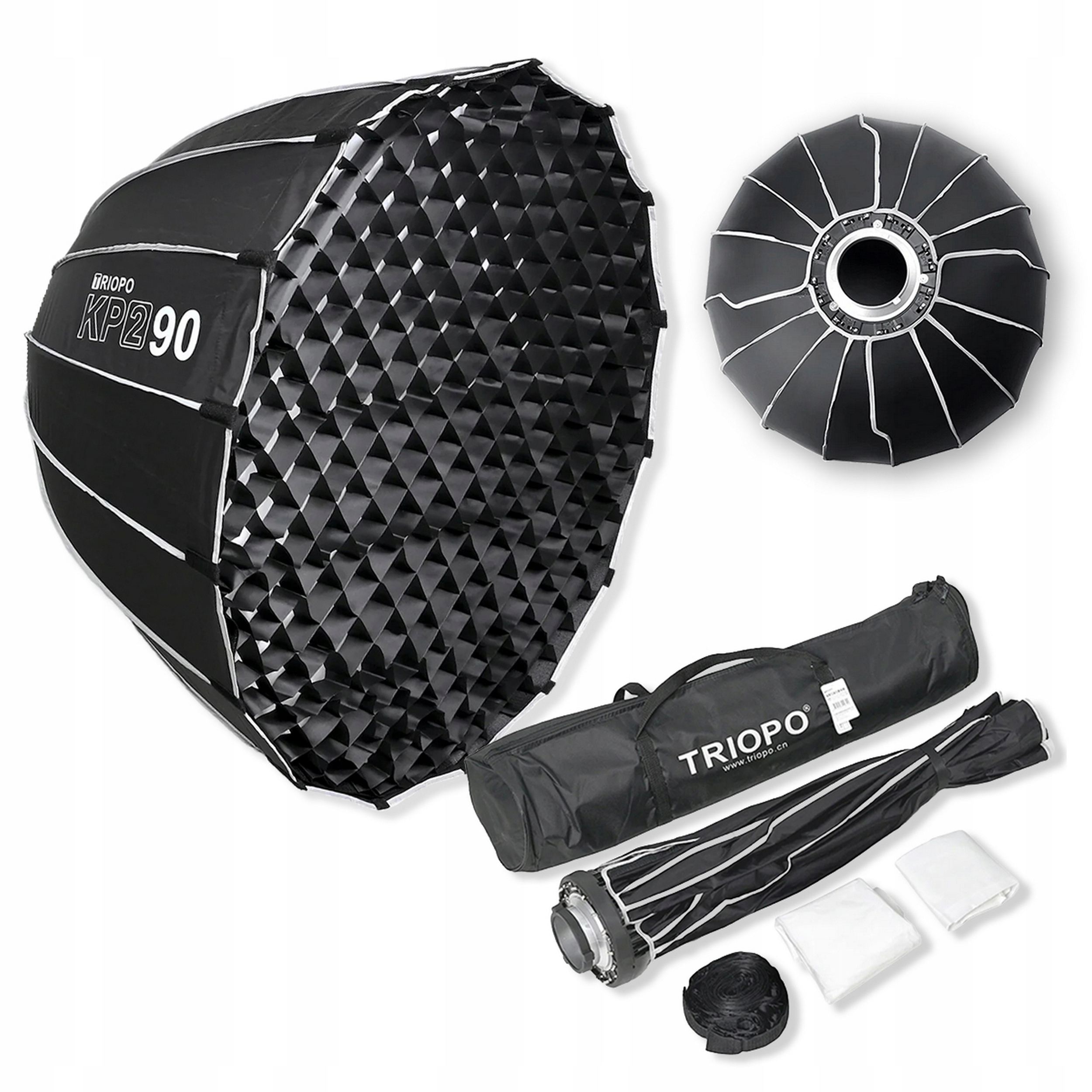 Softbox paraboliczny Triopo 90cm mocowanie Bowens pokrowiec grid 2 dyfuzory