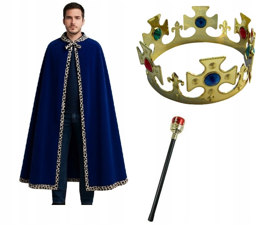 Sada Kostým Plášť Modrý Král Koruna Berlo pro dospělé 3 el