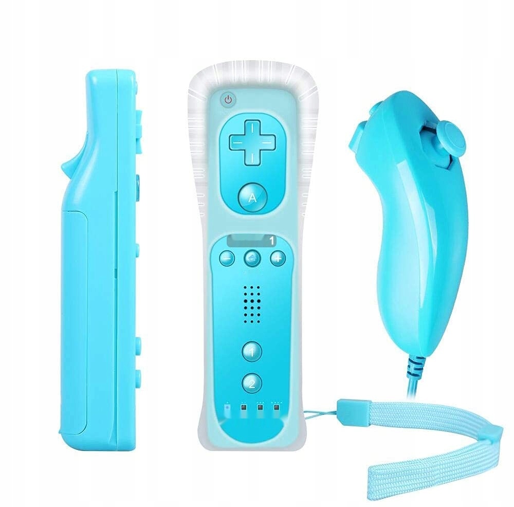 Controller dla Nintendo Wii, Wii U, z Motion Plus, Nunchuck i etui, Niebies