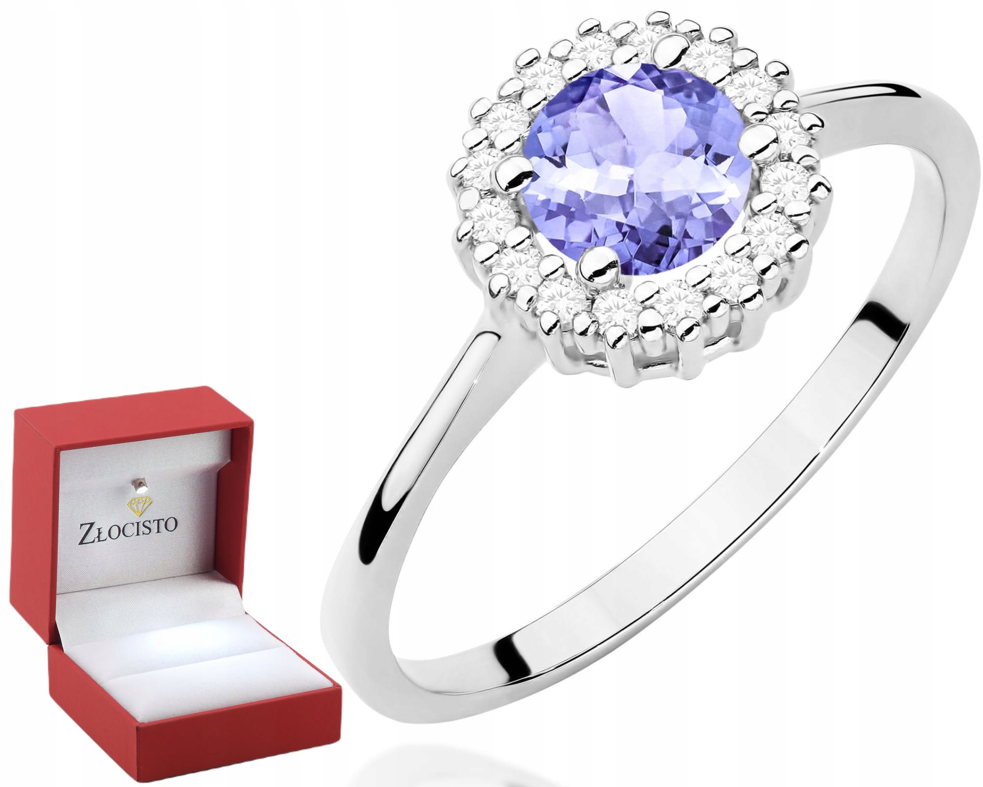 Bílý Zlatý Prstýnek S Tanzanitem A Diamanty 585 14K Dárek