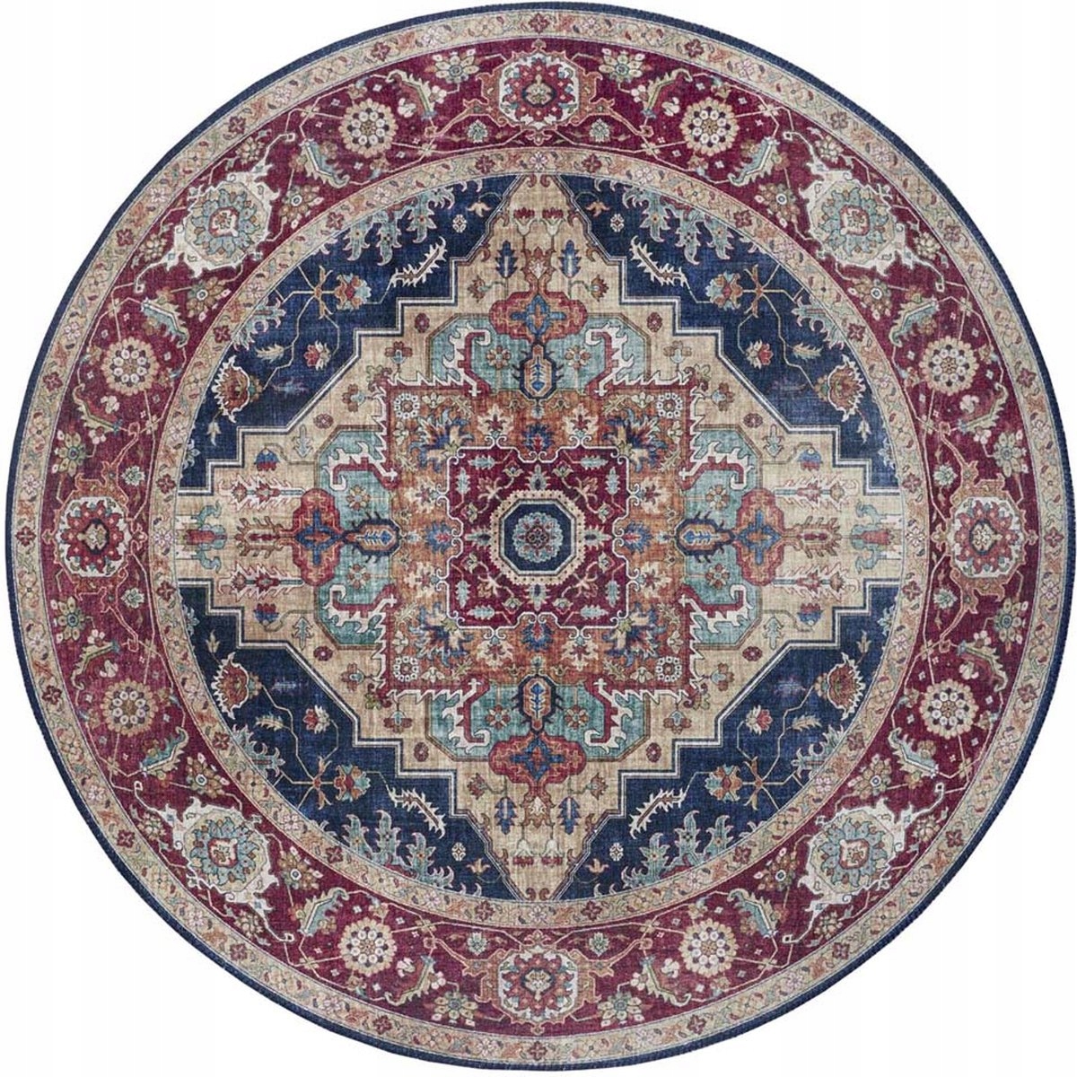 Kruhový koberec 160 cm, orientálny, tmavomodročervený, plocho tkaný