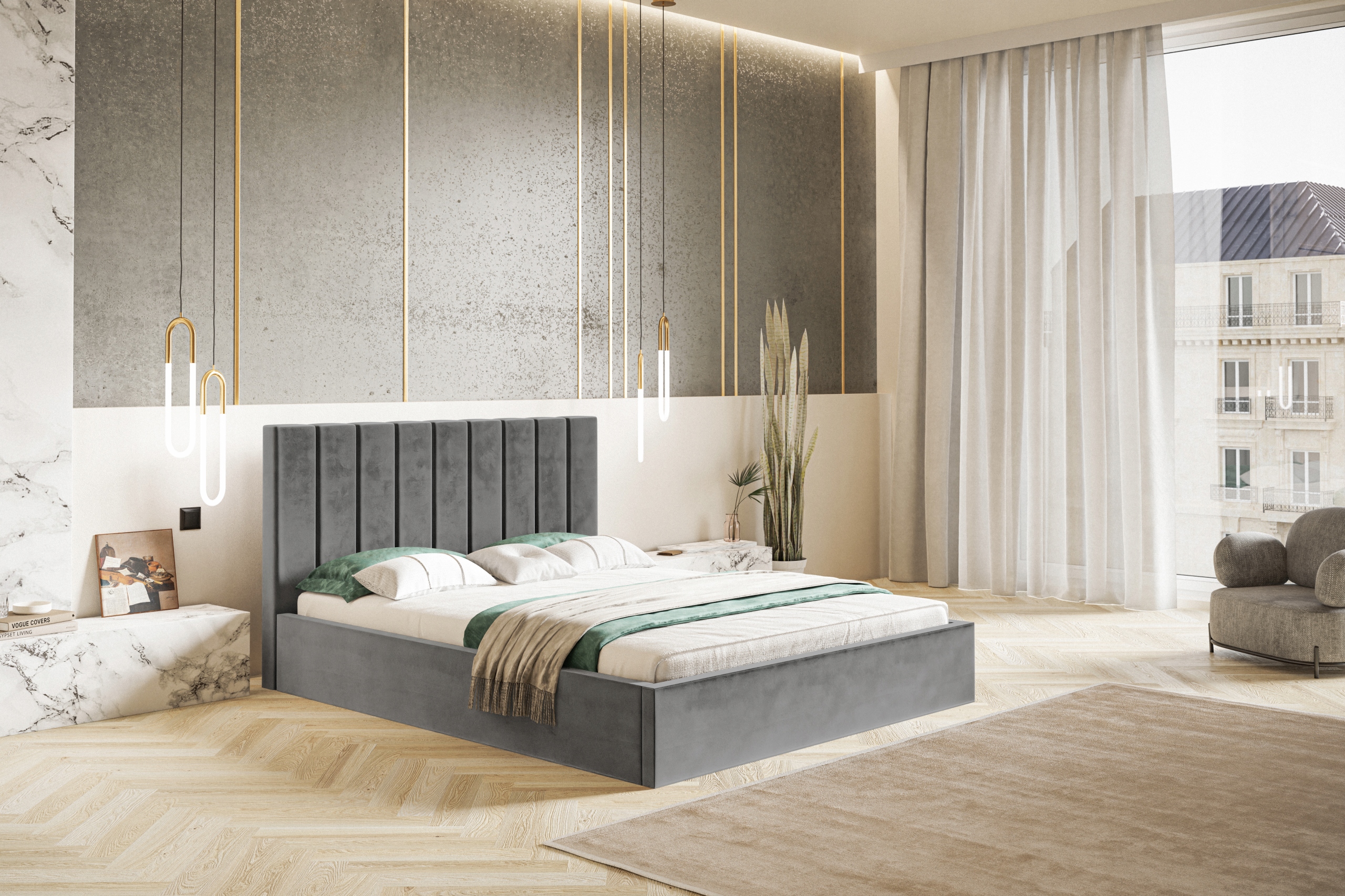 Łóżko tapicerowane MADRYT SLIM 120x200 z pojemnikiem (Łóżka do sypialni /  Sypialnia) • JustMeble