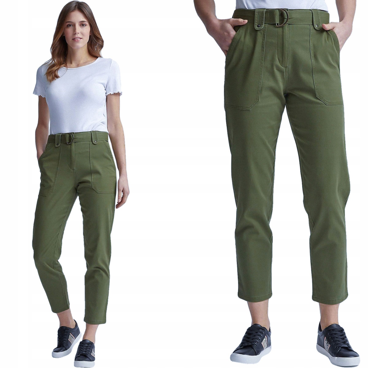 

Dorothy Perkins Oliwkowe Spodnie Jeansy Pasek 44