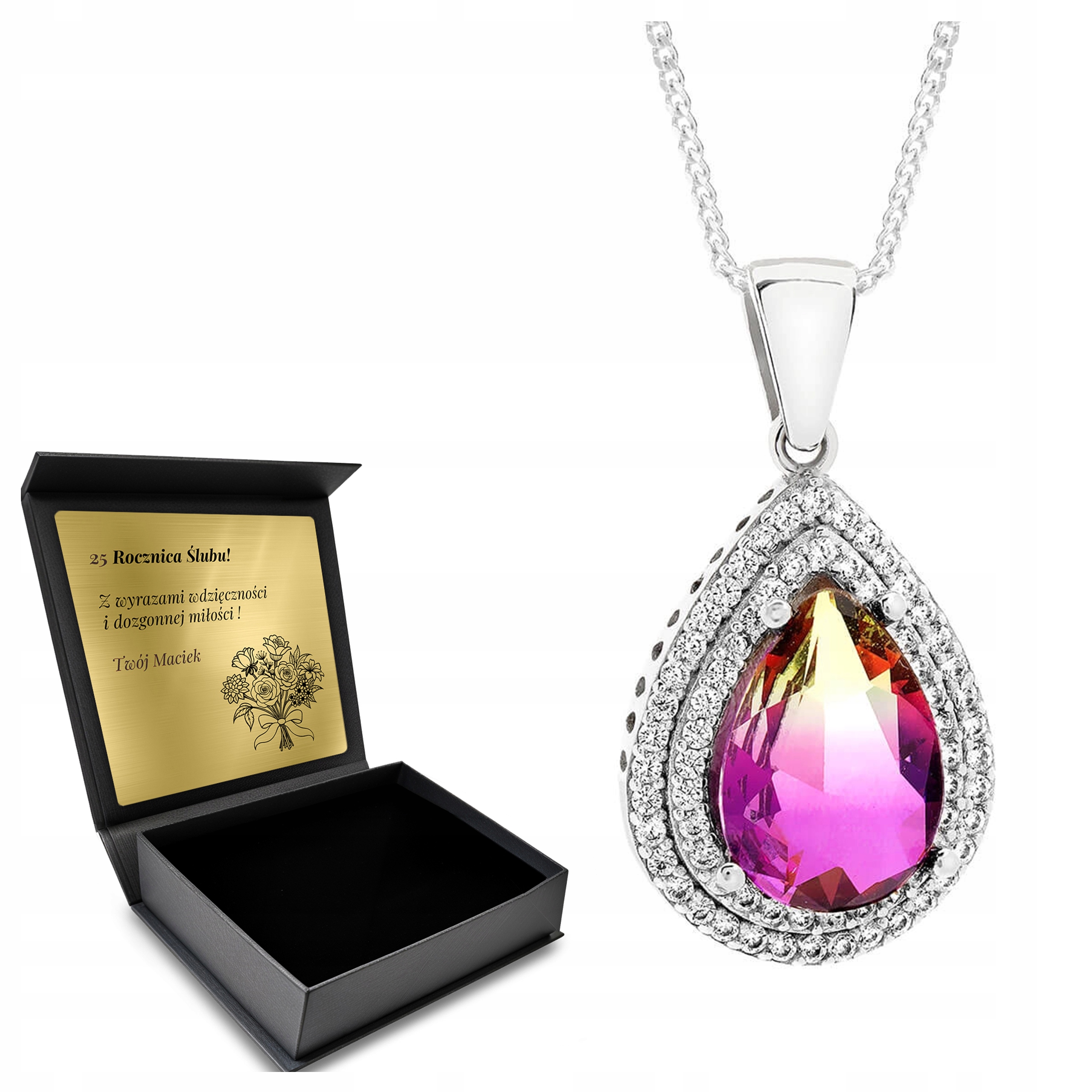 Stříbrný Náhrdelník 925 Zirkony A Ametryn Dárek Den žen Gravírování