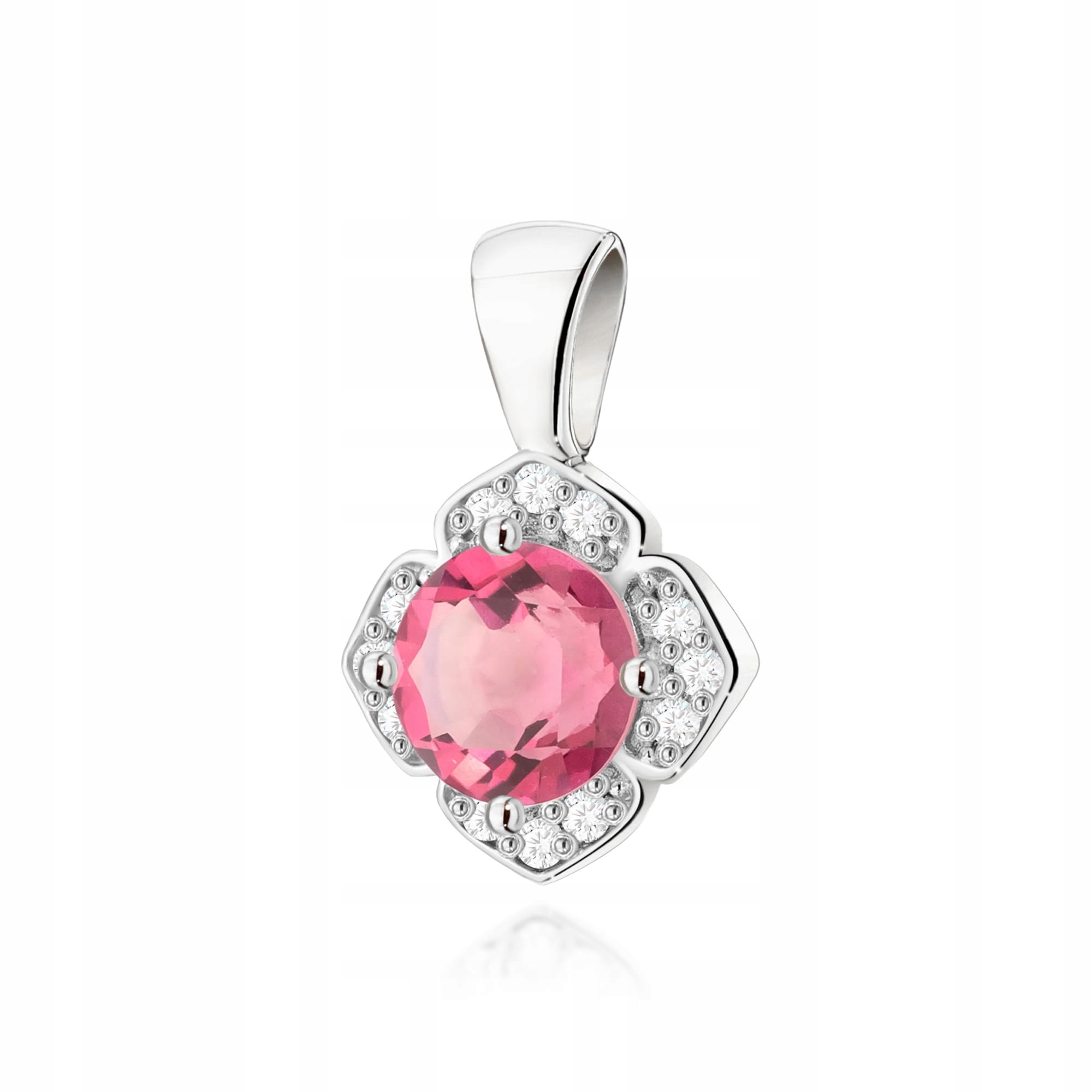 Přívěsek z bílého zlata 585, kytička s růžovým topazem a brilianty