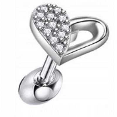 Kolczyk do Ucha, Chrząstki SERCE Cyrkonie SS316L