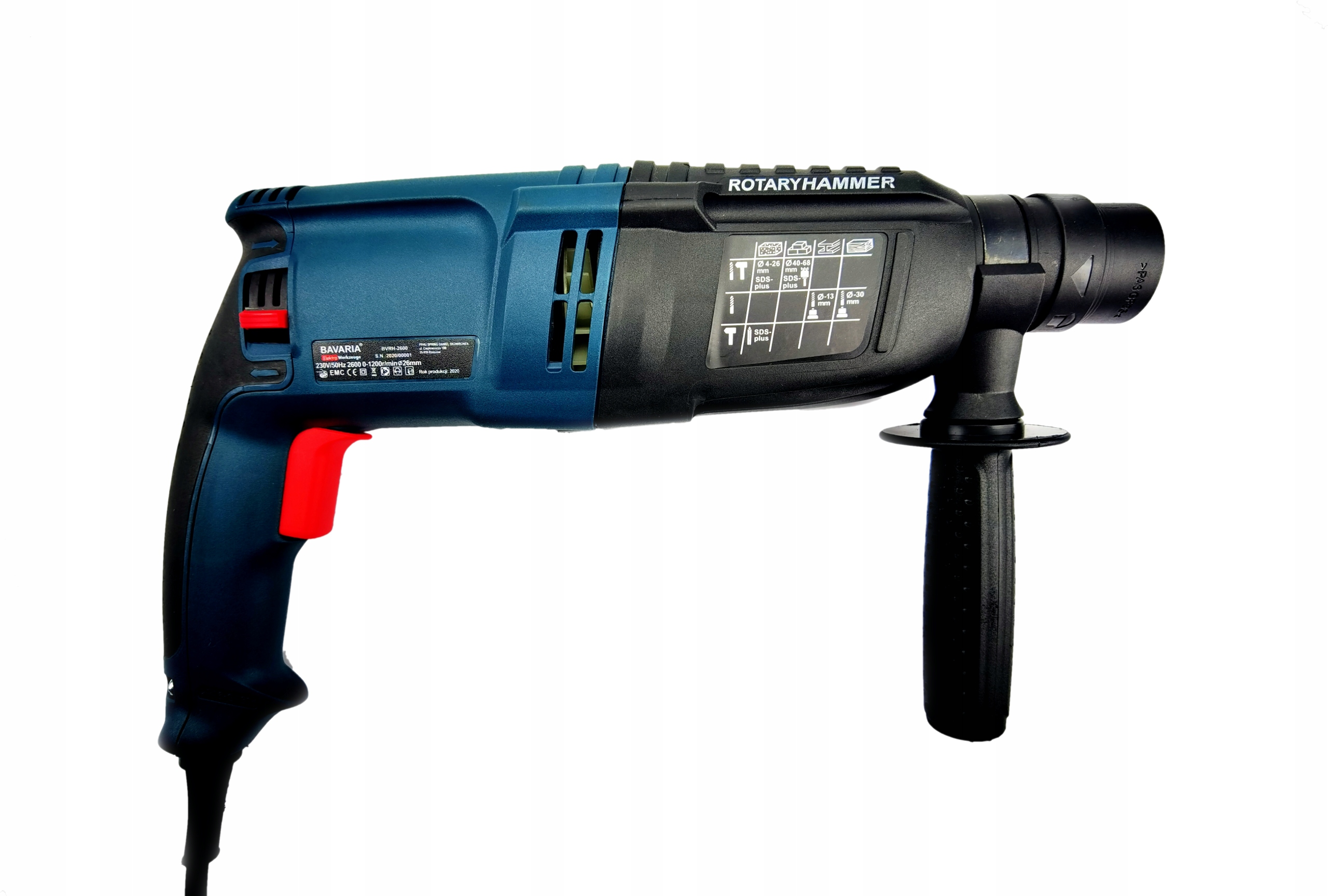 Mocna młotowiertarka na sds 2 GŁOWICE 2600W Seria BAWARIA GERMANY PROFESSIONAL MŁOTOWIERTA