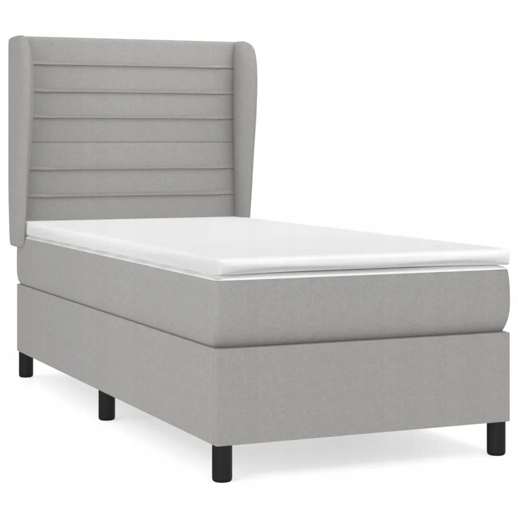 Kontinentální postel světle šedá 203 x 93 x 118/128 cm s matrací 90 x 200 x