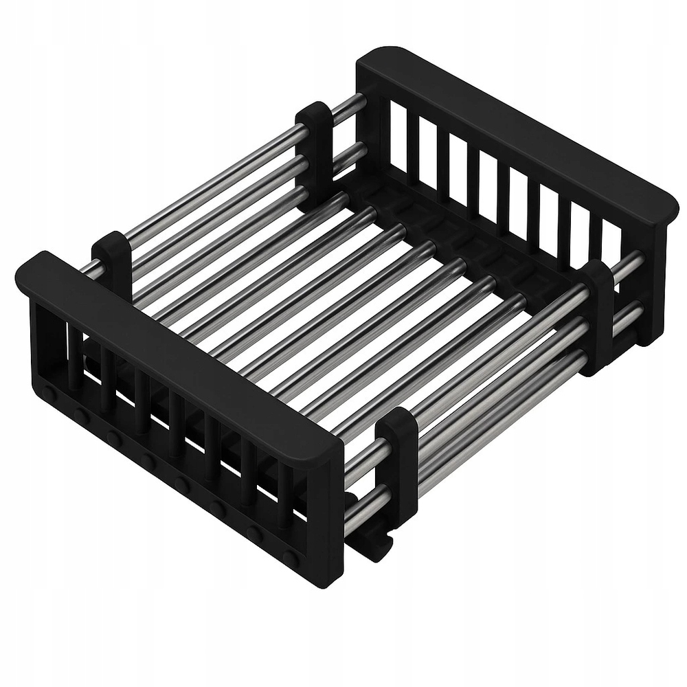 Levně Teleskopický odkapávač na dřez, ocelový, černý