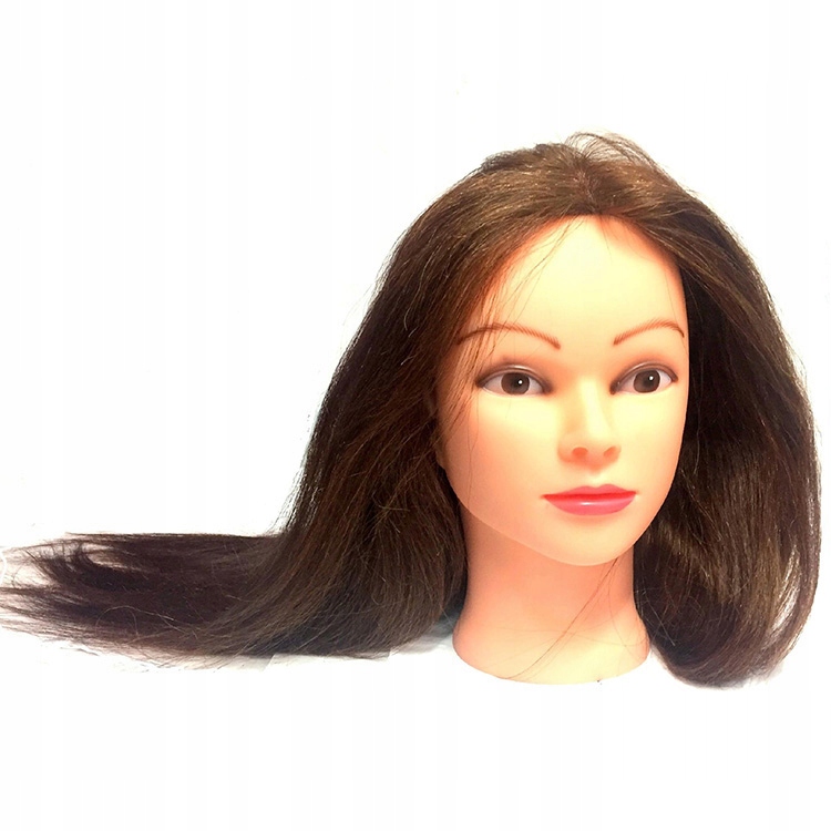 Kadeřnická Hlava Tréninková Hnědá Jessica 100% Přírodní Vlasy 55 CM