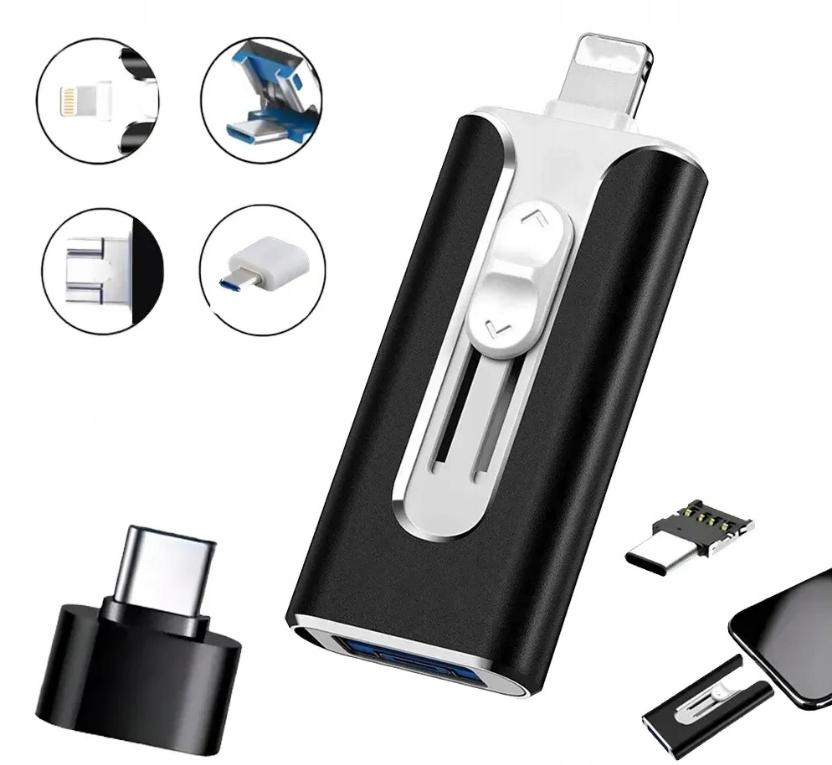 128 GB-os 3 az 1-ben Usb 3.0 Micro-usb Lightning Usb-c Pendrive, Fekete