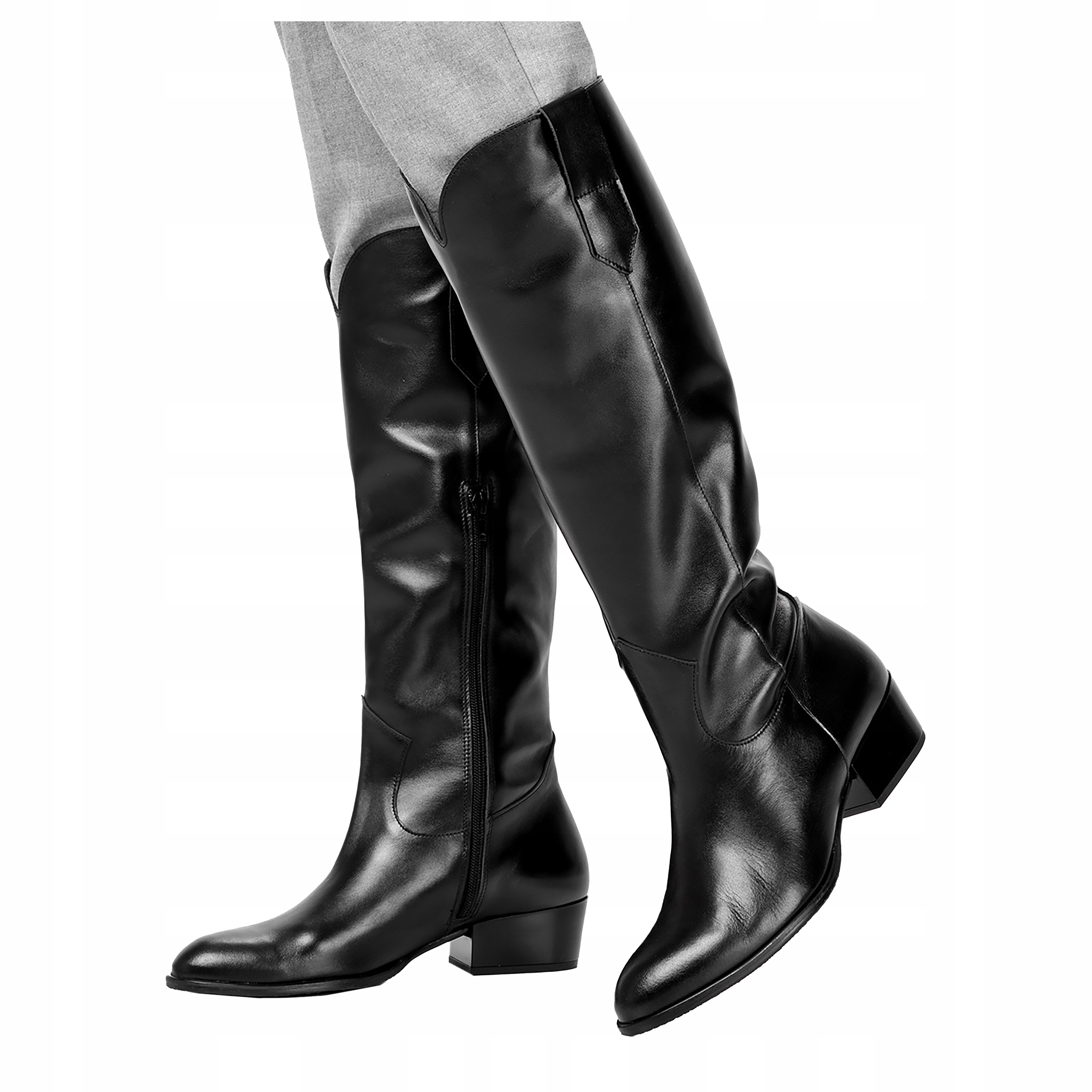 Kozačky Kožené Polské Kovbojské Boty Na Nízkém Podpatku